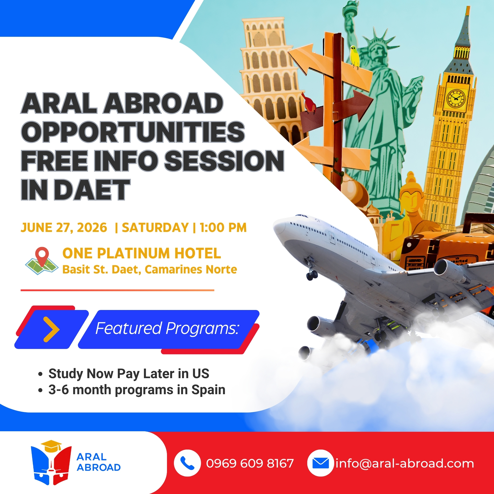 Explore study abroad opportunities with Aral Abroad in Daet. event poster